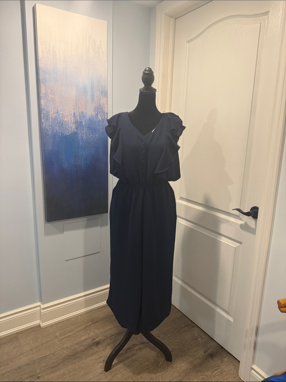 Buy 2 for 20$ ✌🏻Women's Navy Ruffle Sleeve Wide Leg Ankle Romper